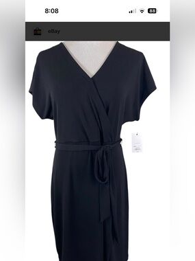 Nine West Black Wrap Midi Dress with Waist Tie